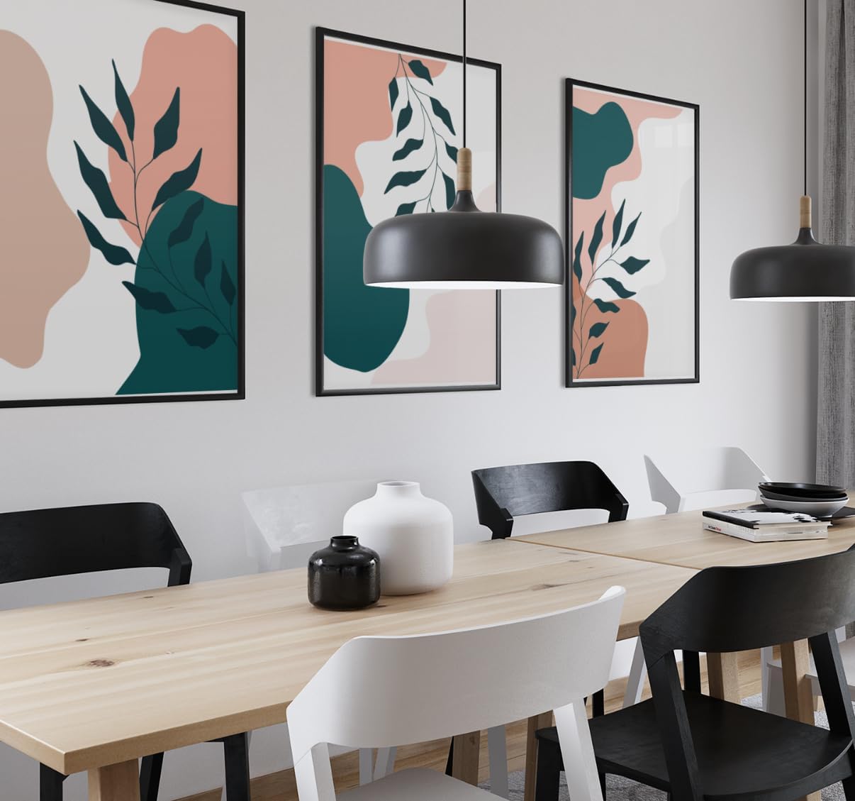 Set Of 3 Neutral Wall Art Beige Blush Green A2 Size Posters-Pixel Demon