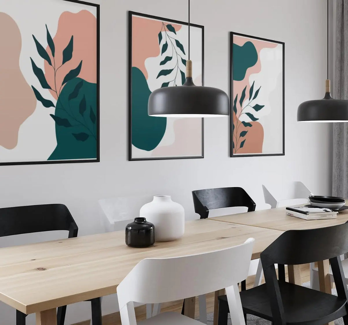 Set Of 3 Neutral Wall Art Beige Blush Green A2 Size Posters-Pixel Demon