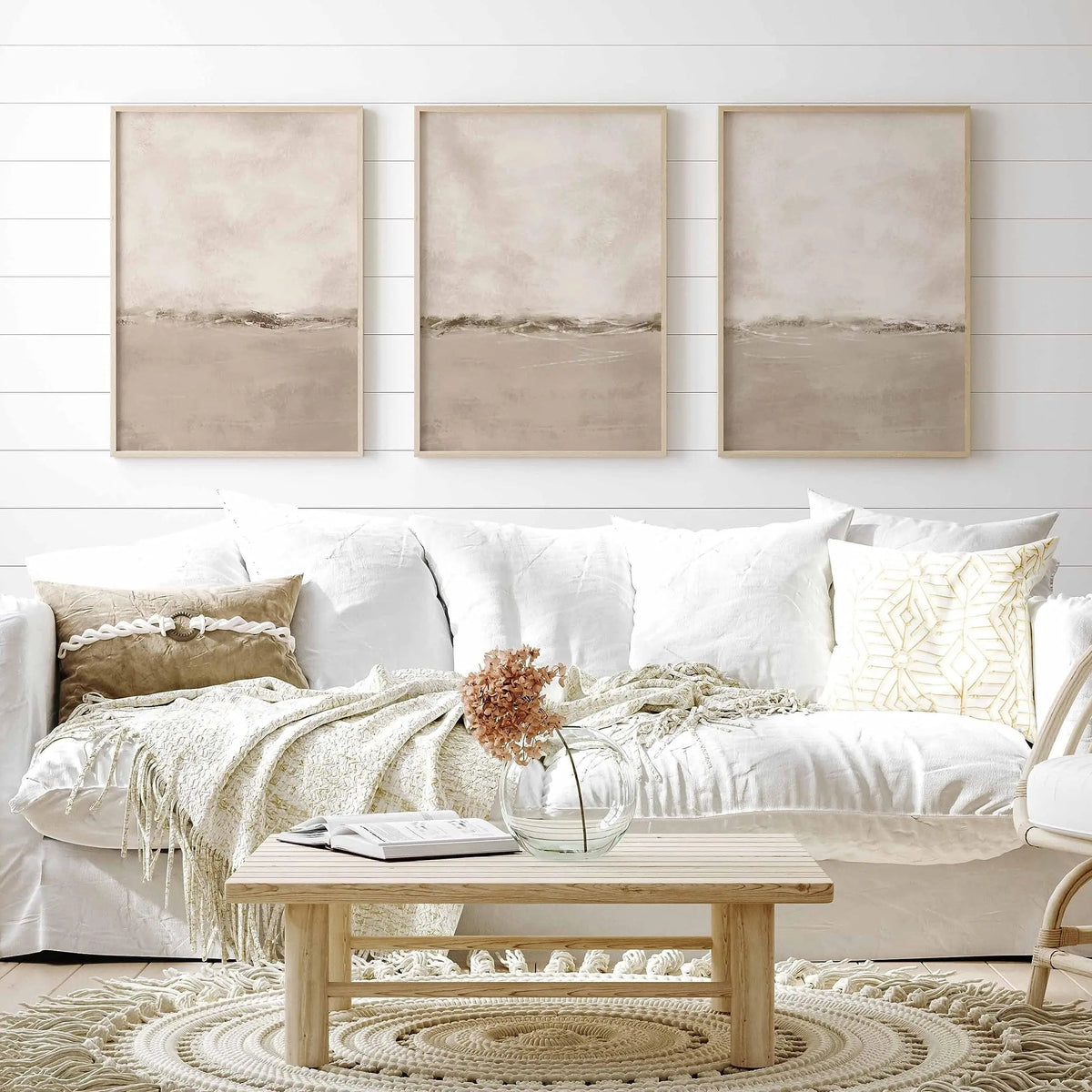 Abstract Wall Art Beige Japandi Nordic Set Of 3 A2 Size Posters - Pixel ... - Nordic Inexpensive Decor Prints
