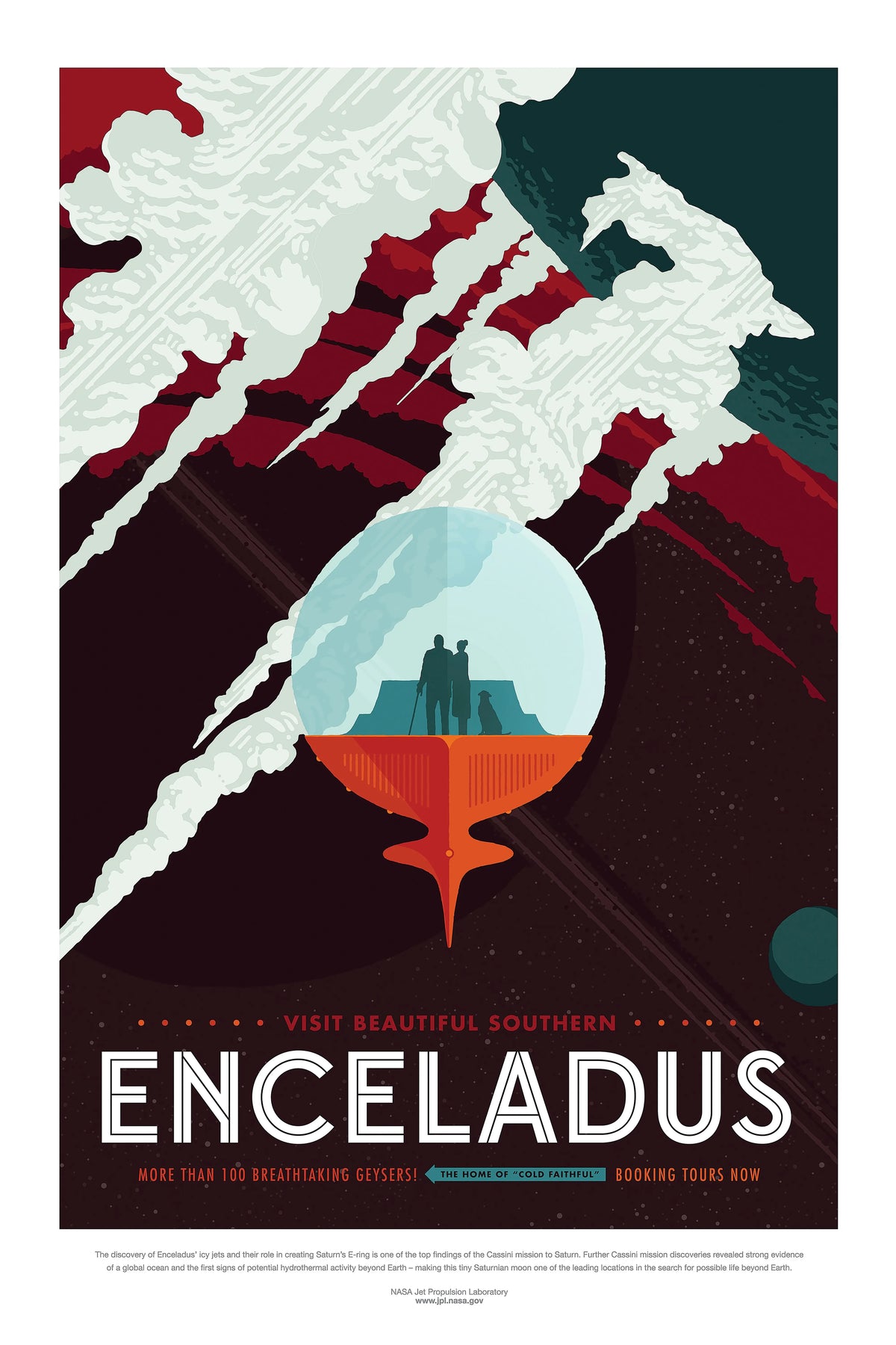Retro NASA Space Travel Style Enceladus A2 Size Posters-Pixel Demon