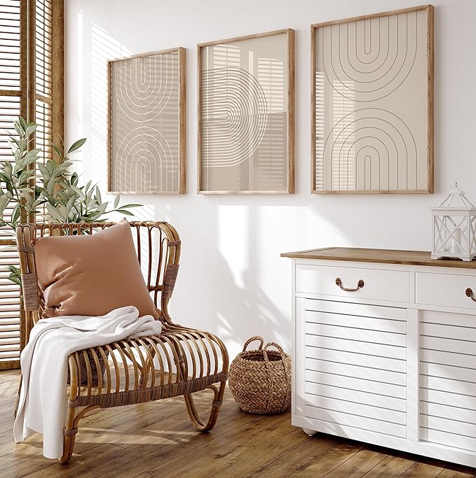 Neutral Abstract Shape Wall Art Set Of 3 A2 Size Posters-Pixel Demon