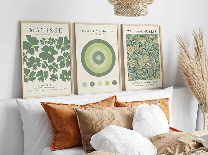 Matisse Morris Wall Art Set Of 3 Sage Green A2 Size Posters-Pixel Demon