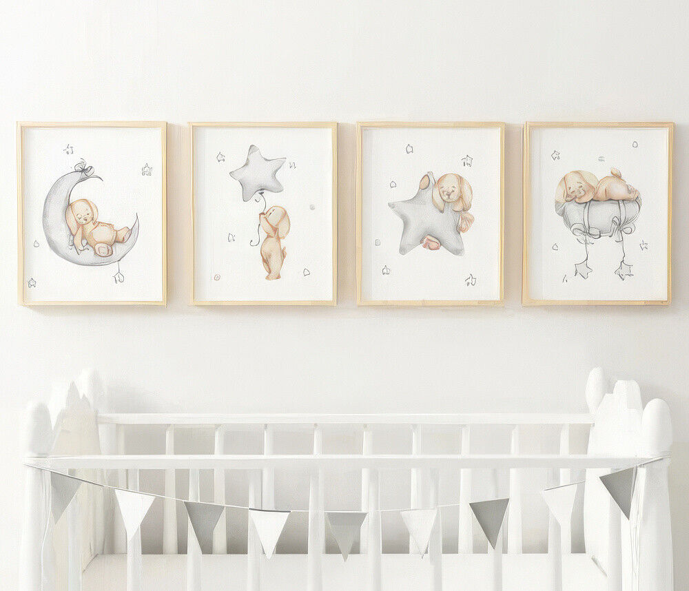 Cute Bunny Nursery Wall Art Full Set A2 Size Posters-Pixel Demon
