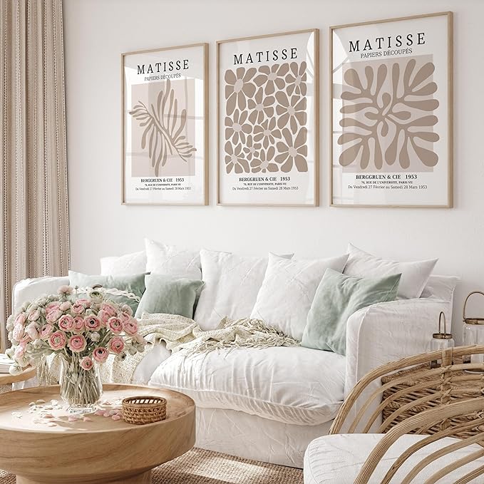 Matisse Beige Neutral Wall Art Set Of 3 A2 Size Posters-Pixel Demon