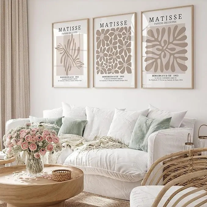 Matisse Beige Neutral Wall Art Set Of 3 A2 Size Posters-Pixel Demon