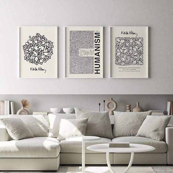 Keith Haring Wall Art Black And White Set Of 3 A2 Size Posters-Pixel Demon