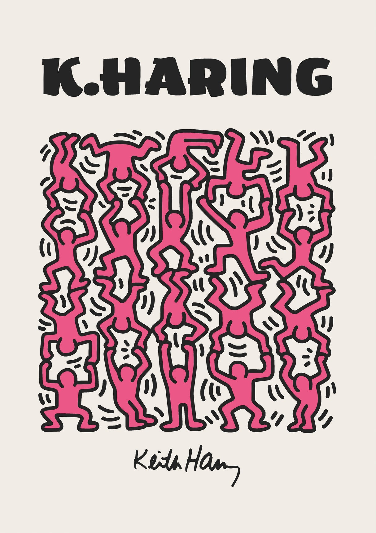 Pink Keith Haring Wall Art Design 5 A2 Size Posters-Pixel Demon