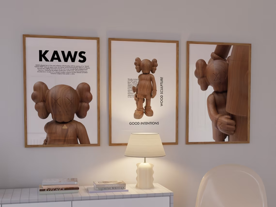 Hypebeast Kaws Wood Figure Wall Art Set of 3 A2 Size Posters-Pixel Demon
