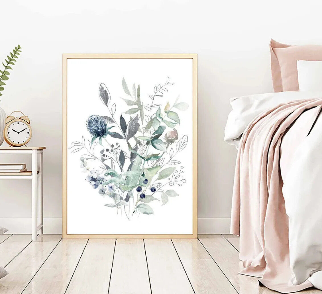Blue Watercolor Set of 3 Floral Bouquet Wall Art A2 Posters - Pixel Demon