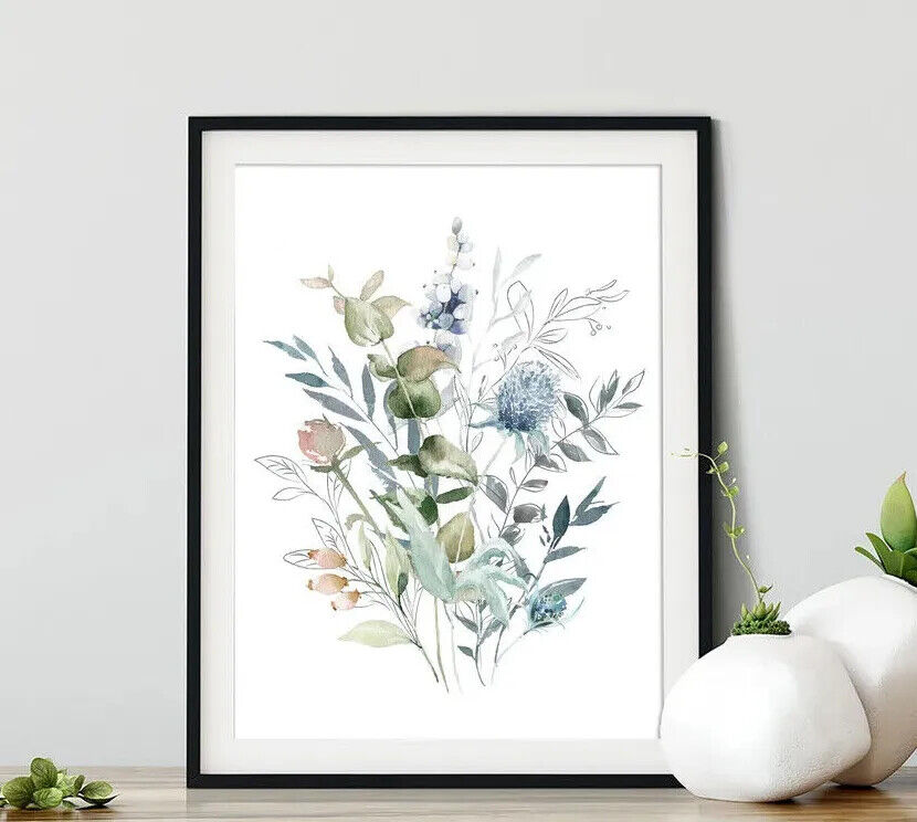 Blue Watercolor Set of 3 Floral Bouquet Wall Art A2 Posters - Pixel Demon