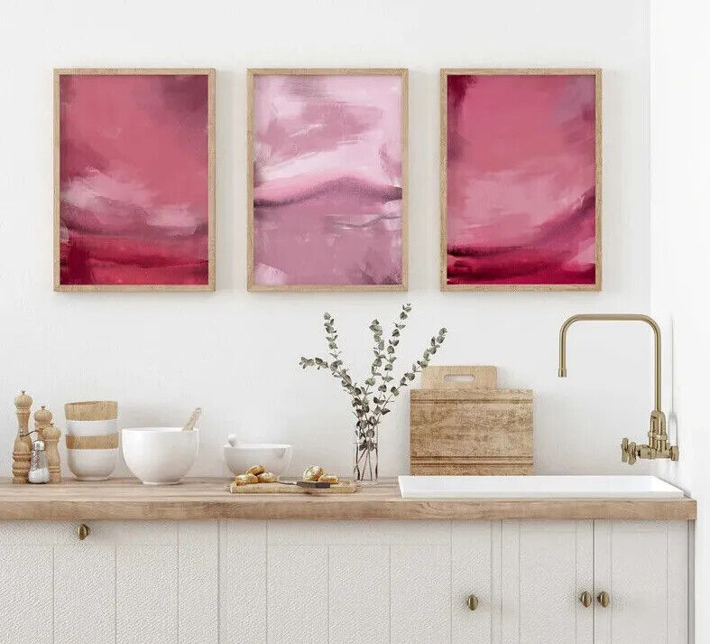 Blush Pink Wall Art Set of 3 Abstract Posters A2 Posters - Pixel Demon