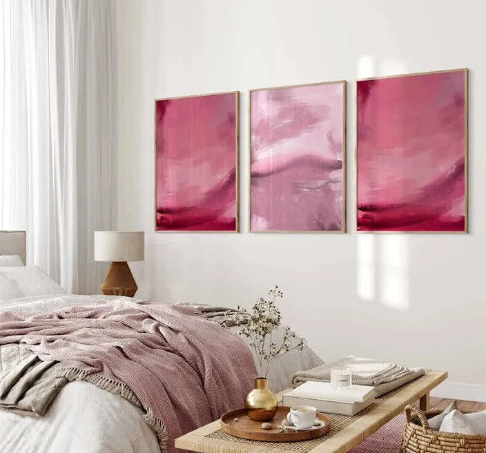 Blush Pink Wall Art Set of 3 Abstract Posters A2 Posters - Pixel Demon