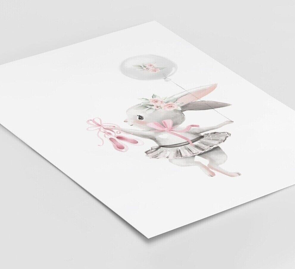 Ballerina Bunny Poster Prints Nursery Wall Art Full Set A2 Poster - Pixel Demon