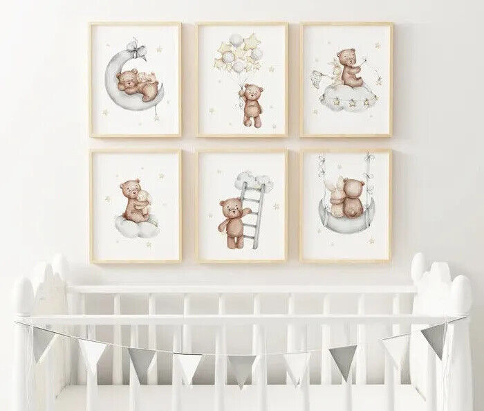 Teddy Bear Nursery Wall Arts Set A2 Size Posters-Pixel Demon