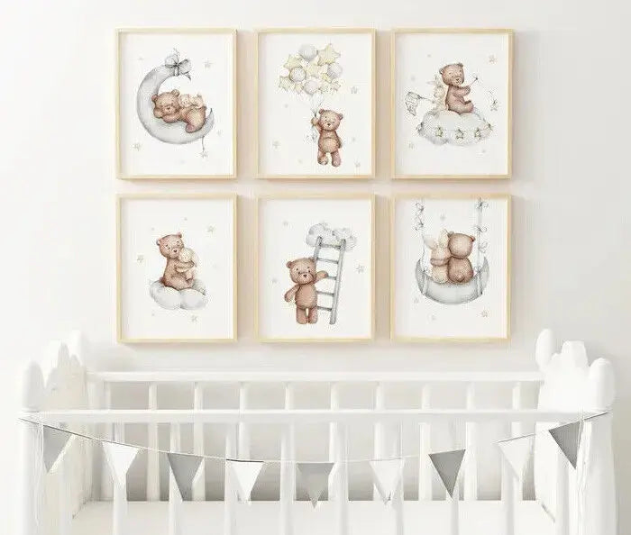 Teddy Bear Nursery Wall Arts Set A2 Size Posters-Pixel Demon