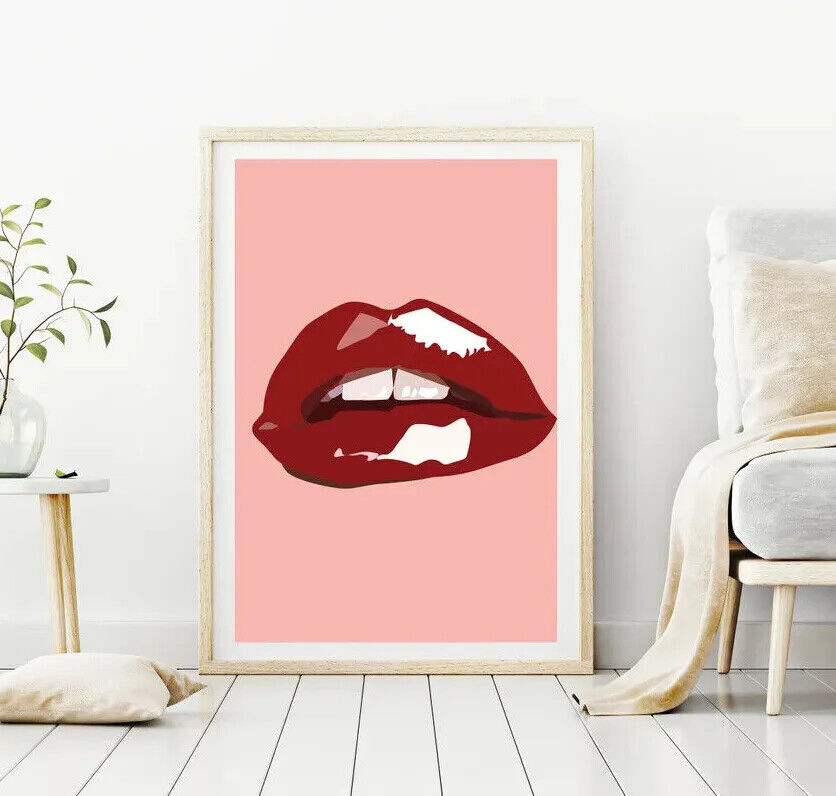 Set Of 3 Pink Lips Fashion Wall Art Blush Pink Red Lips A2 Posters - Pixel Demon