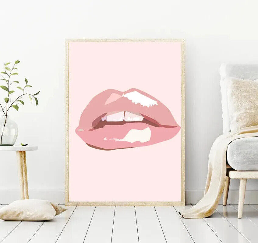 Set Of 3 Pink Lips Fashion Wall Art Blush Pink Red Lips A2 Posters - Pixel Demon