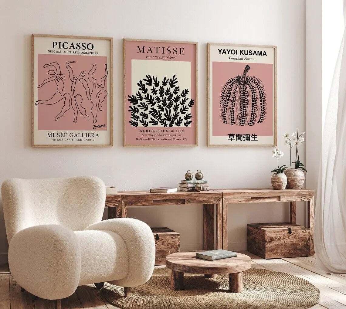 Pastel Pink Matisse Picasso Yayoi Kusama Set A2 Size Posters-Pixel Demon
