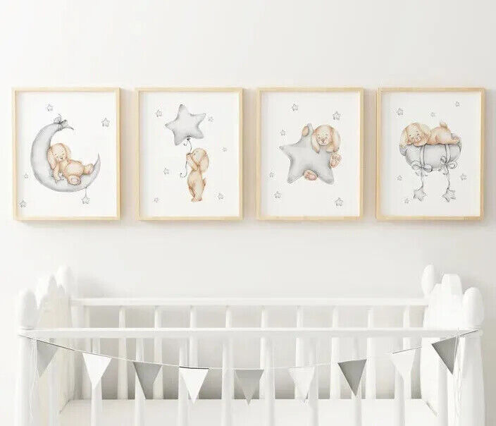 Cute Bunny Nursery Wall Art Set A2 Size Posters-Pixel Demon
