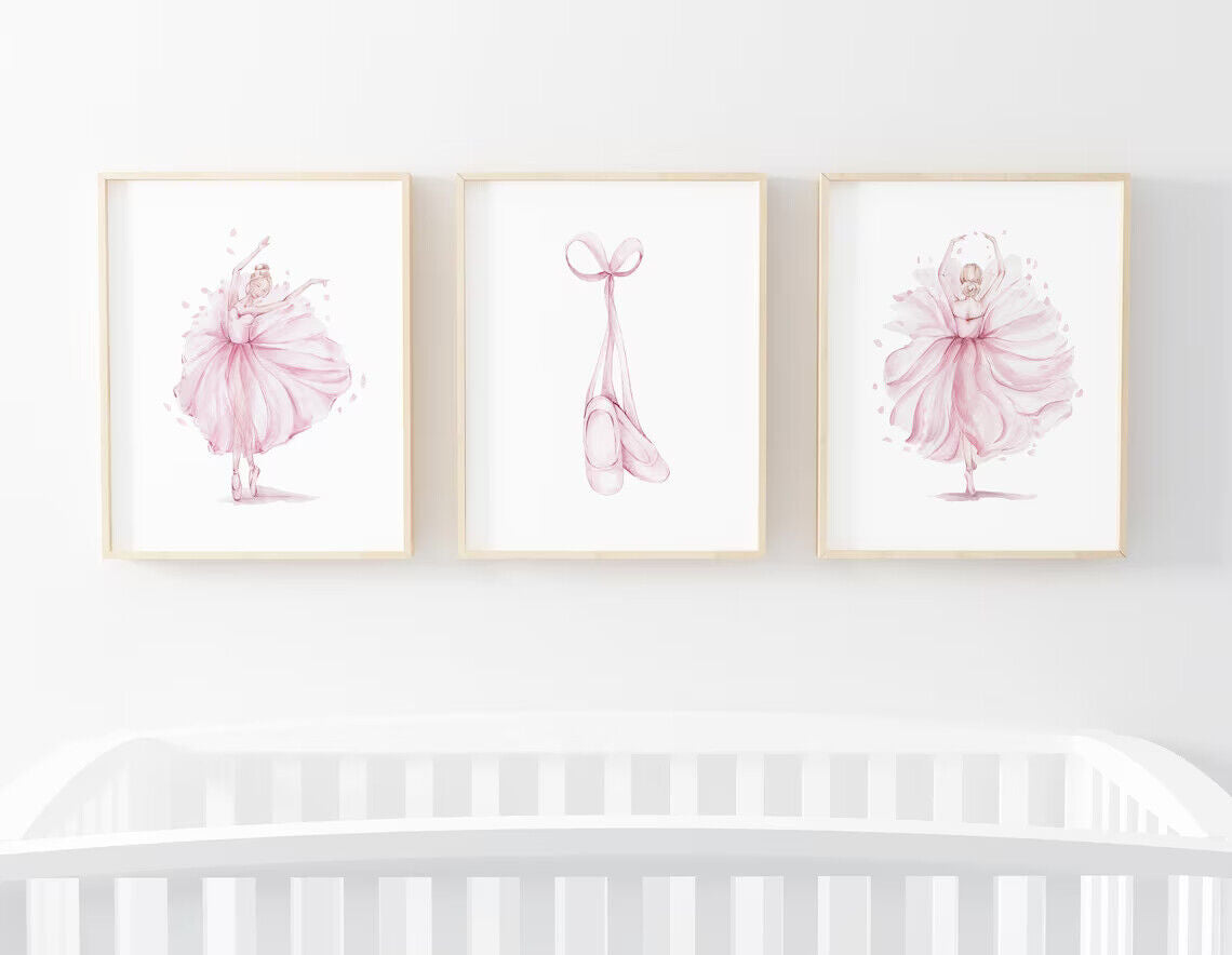 Pink Ballerina Nursery Wall Art Set A2 Size Posters-Pixel Demon