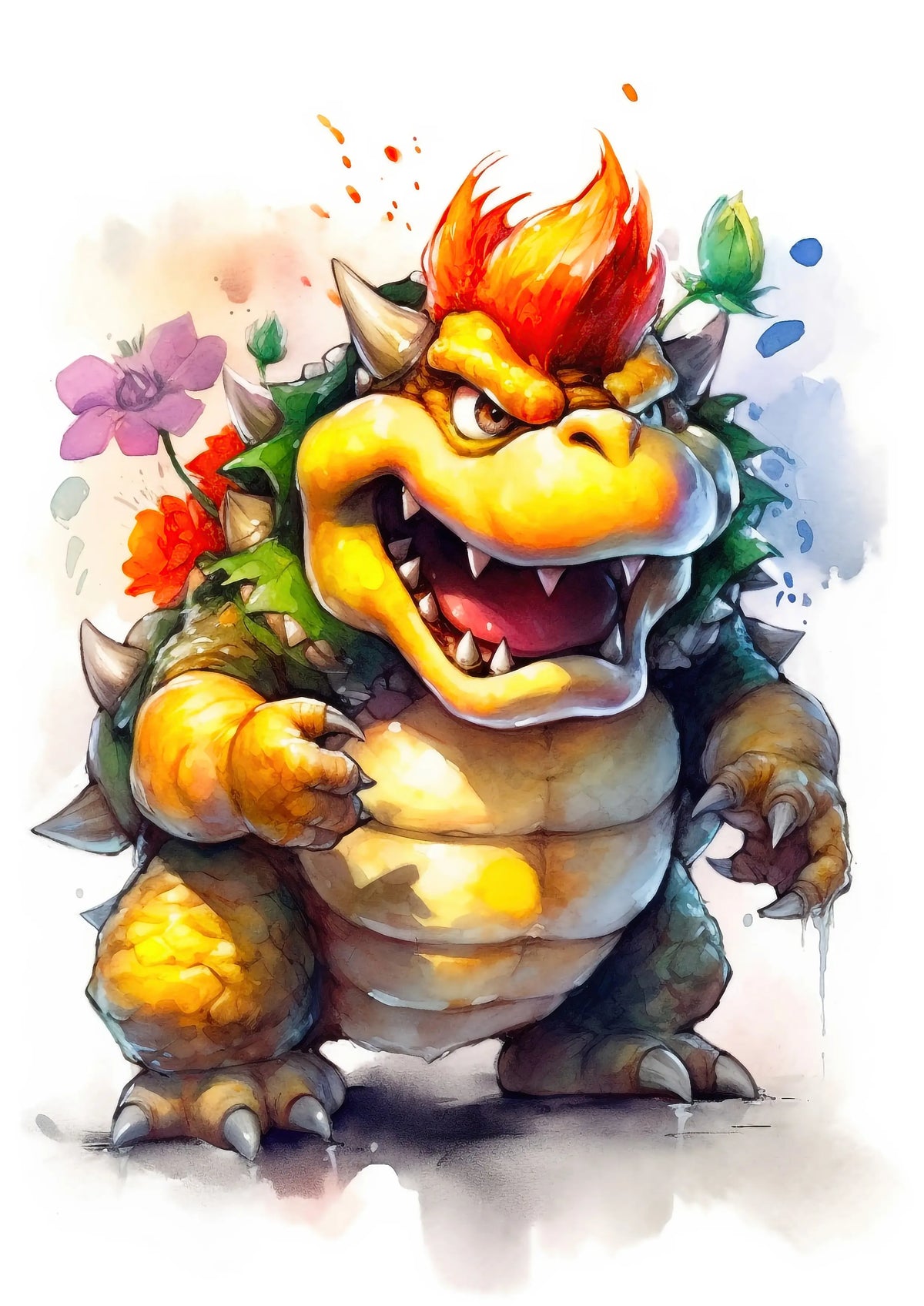 Super Mario Watercolour Bowser A2 Size Posters-Pixel Demon