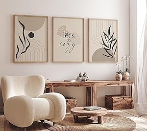 Neutral Abstract Floral Wall Art Set Of 3 A2 Size Posters-Pixel Demon