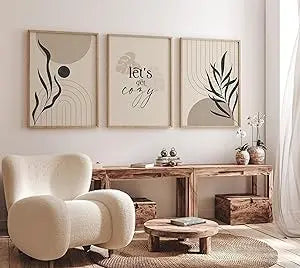Neutral Abstract Floral Wall Art Set Of 3 A2 Size Posters-Pixel Demon