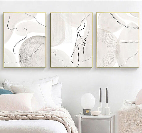 Abstract Gallery Wall Art Set of 3 Neutral A2 Size Posters-Pixel Demon