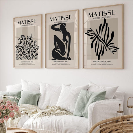 Set of 3 Matisse Neutral And Black A2 Size Posters-Pixel Demon