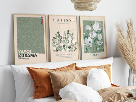 Set of 3 Matisse Sage Green Yayoi Kusama A2 Size Posters-Pixel Demon