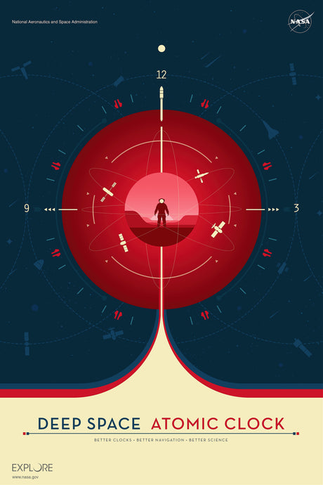Retro NASA Space Travel Style Deep Space Atomic Clock Red A2 Size Posters-Pixel Demon