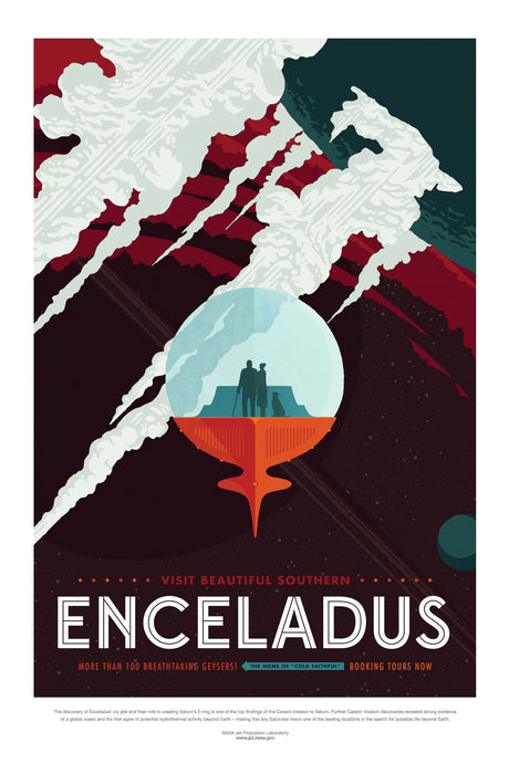 Retro NASA Space Travel Style Enceladus A2 Size Posters-Pixel Demon