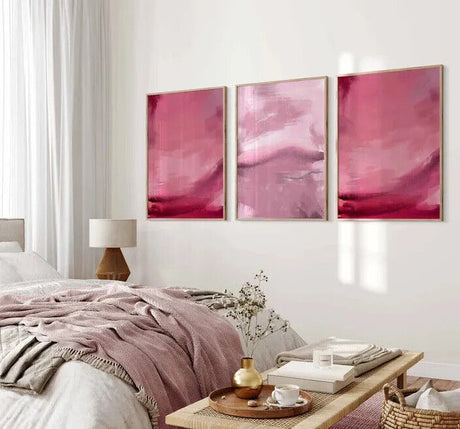 Blush Pink Wall Art Set of 3 Abstract Posters A2 Posters - Pixel Demon