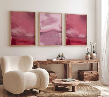 Blush Pink Wall Art Set of 3 Abstract A2 Size Posters-Pixel Demon
