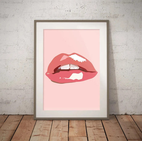 Set Of 3 Pink Lips Fashion Wall Art Blush Pink Red Lips A2 Posters - Pixel Demon