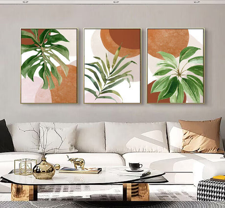 Neutral Leaves Floral Wall Art Set A2 Size Posters-Pixel Demon