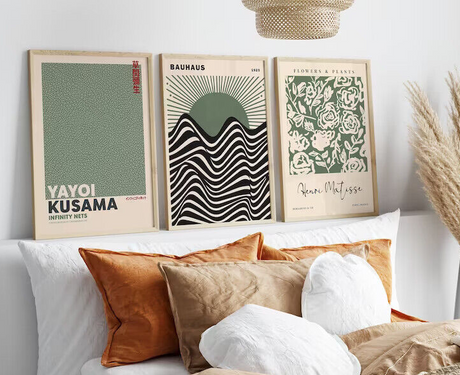 Matisse Yayoi Bauhaus Sage Green Set of 3 A2 Size Posters-Pixel Demon