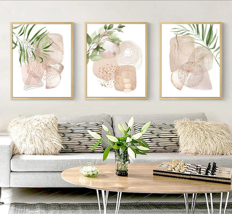 Neutral Blush Abstract Wall Art Set A3 Size Posters-Pixel Demon
