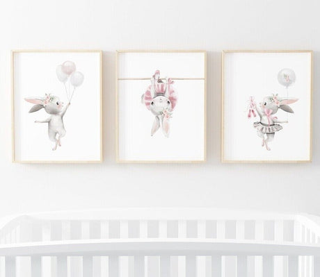 Ballerina Bunny Nursery Wall Art Set A2 Size Posters-Pixel Demon