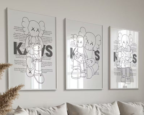 KAWS Wall Art Set Of 3 Minimalist Black And Greys A2 Size Posters-Pixel Demon