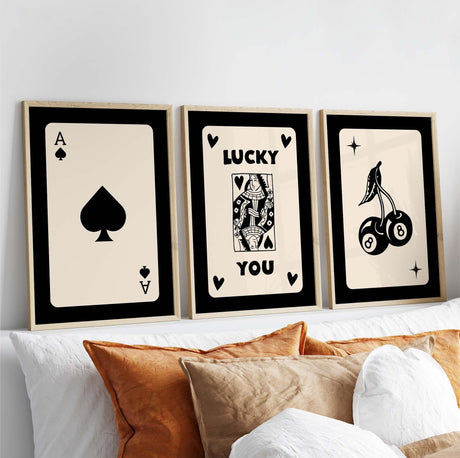 Retro Black Cream Wall Art Set Playing Cards A2 Size Posters-Pixel Demon