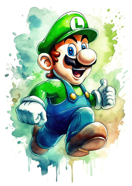 Super Mario Watercolour Luigi A2 Size Posters-Pixel Demon