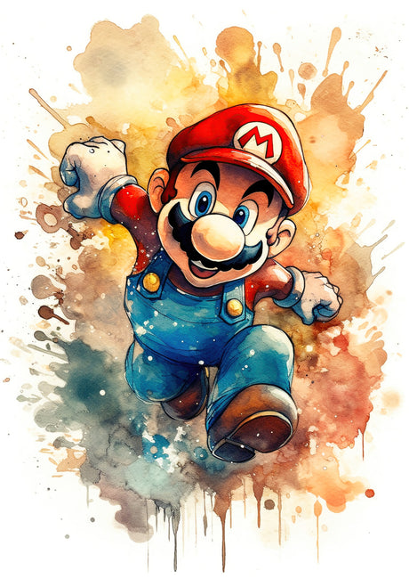 Super Mario Watercolour Mario A2 Size Posters-Pixel Demon