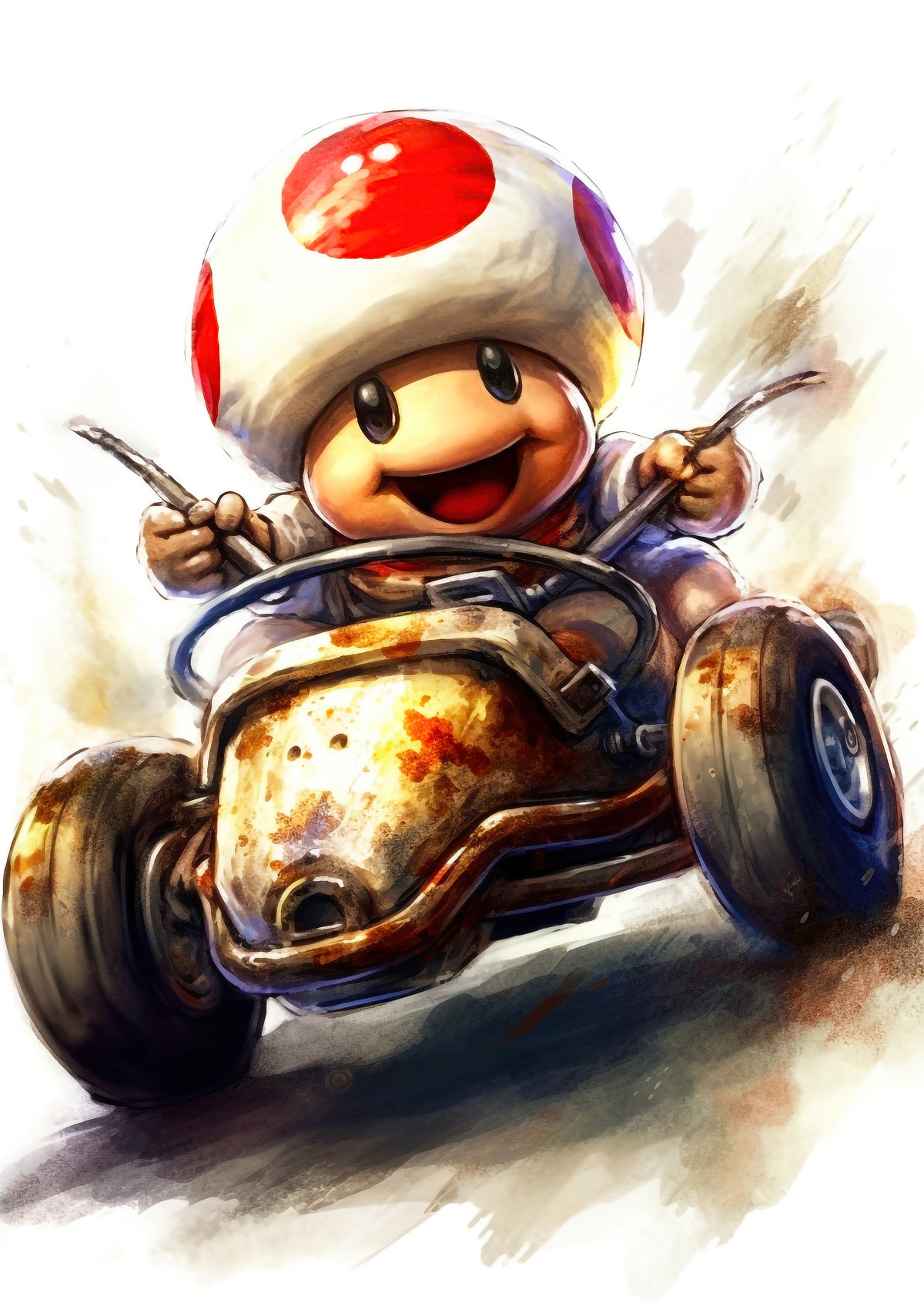 Super Mario Watercolour Toad A2 Size Posters-Pixel Demon