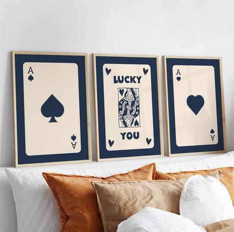 Retro Navy Blue Wall Art Set Playing Cards A2 Size Posters-Pixel Demon