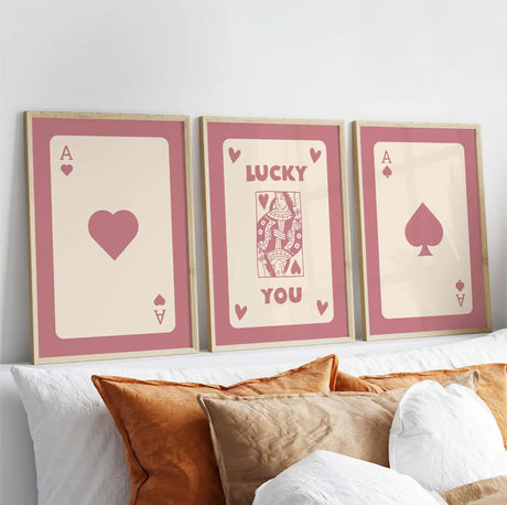 Retro Blush Pink Wall Art Set Playing Cards A2 Size Posters-Pixel Demon