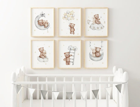 Teddy Bear Nursery Wall Arts Set A3 Size Posters-Pixel Demon