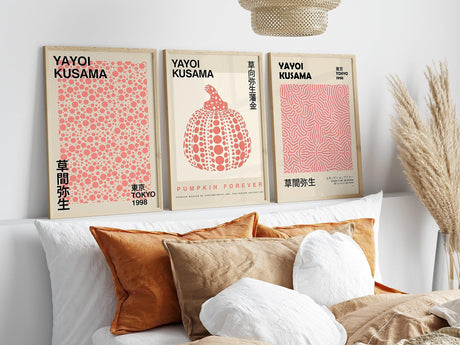Yayoi Kusama Pink Neutral Set Of 3 A2 Size Posters-Pixel Demon